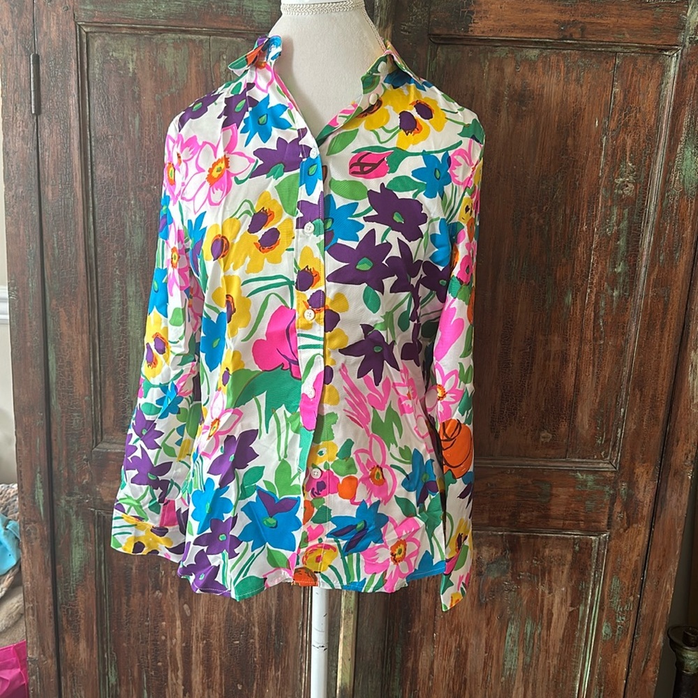 NWT J. Crew Collection Silk Twill Top in Vibrant Garden size 6